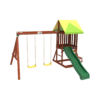 Kiddoro Mighty Jungle Wooden Outdoor Playset, Double Slide & 2 Swings, Climbing Wall, Playhouse with Picnic Table, Backyard Garden Swing Set for Kids 2+ Years