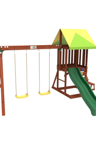 Kiddoro Mighty Jungle Wooden Outdoor Playset, Double Slide & 2 Swings, Climbing Wall, Playhouse with Picnic Table, Backyard Garden Swing Set for Kids 2+ Years