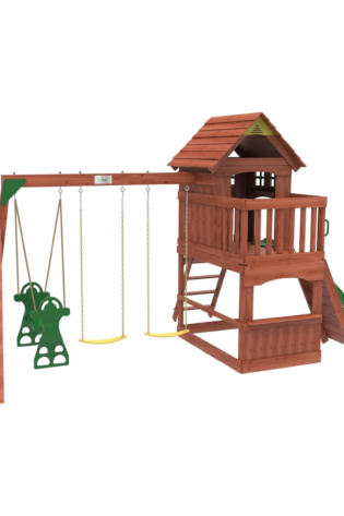 Kiddoro Playful Peaks Wooden Outdoor Playset with Slide, Swings, Glider & Climbing Wall for Kids 3+ Years
