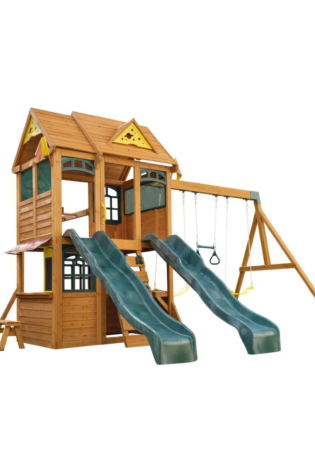 KidKraft Overland Heights Wooden Swing Set / Playset – Outdoor Clubhouse, Slides, Swings, Monkey Bars, and Play Kitchen for Kids Age 3+