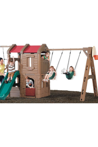Step2 Adventure Lodge Play Center Climber and Slide, Two Story Clubhouse with Swings and Rope Ladder, Outdoor Playset for Kids 3+