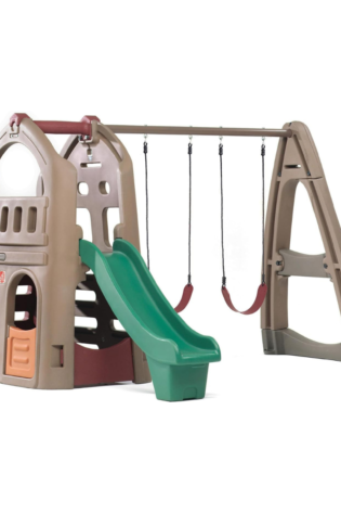 Step2 Naturally Playful Playhouse Climber, Swing Extension, Playhouse + Slide + Swings, Outdoor Playset for Kids 3+